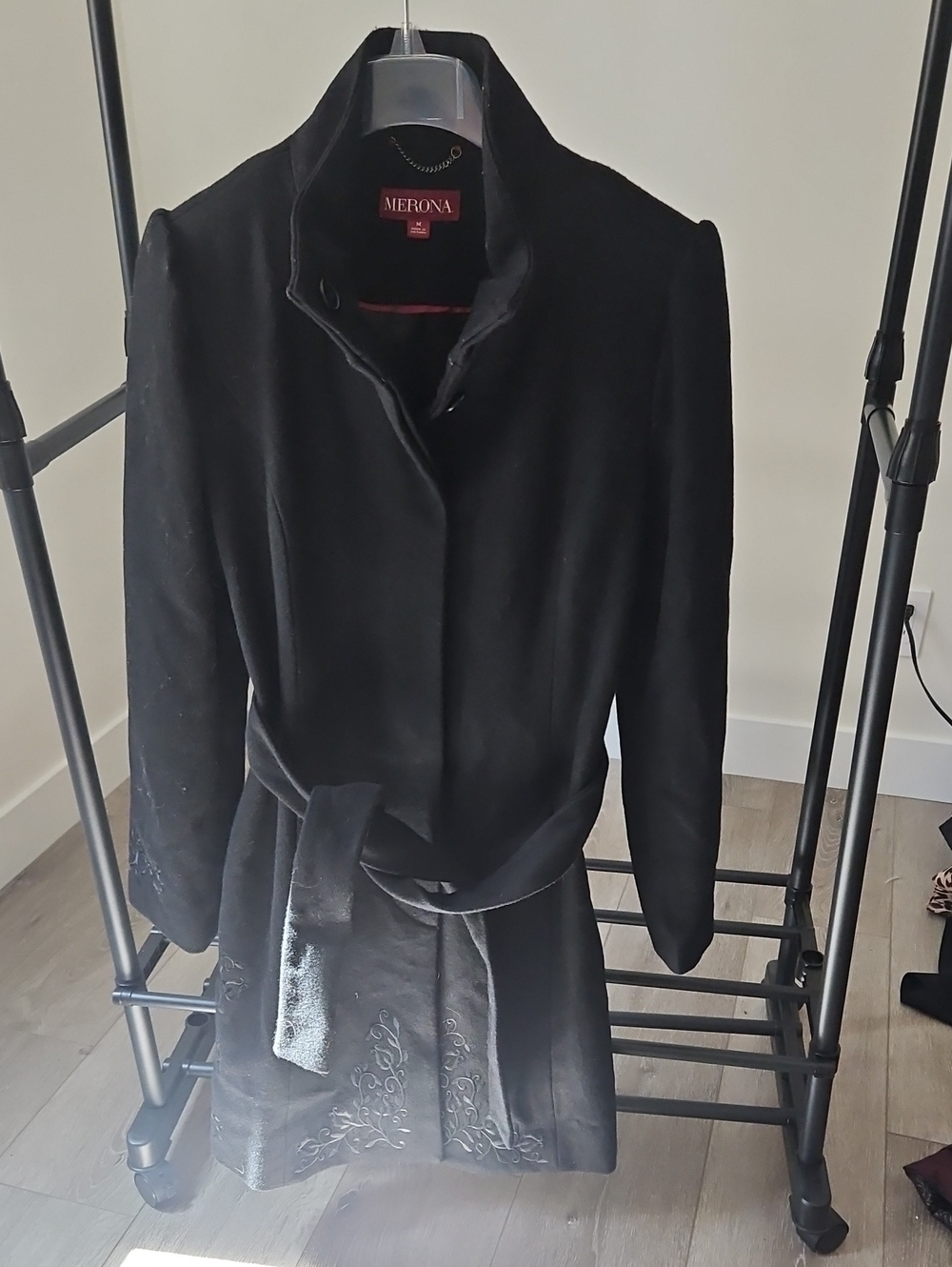 Merona Black Women's Wool-Blend Belted Trench Coat